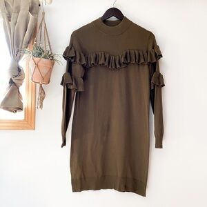 BP. Olive Green Ruffle Sweater Dress